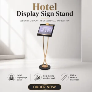 EASTON OEM Available Hotel Supplies Gold Durable Hotel Lobby Use Custom Logo Stainless Steel Display Sign Stand