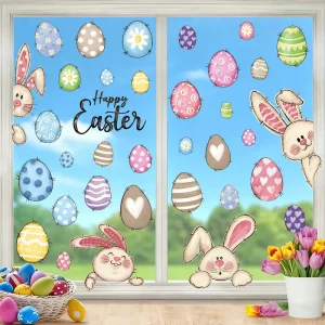 Easter Flat Wall PVC Static Stickers Rabbit Animal Festival Children’s Room Glass Window Decal Cartoon Egg Happy No Printing