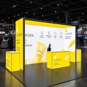 Easy Assemble Backlit Exhibition Display Aluminum Frame LED Fabric Light Box Booth Design Trade Show Booth with Counter