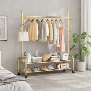 Easy Assemble Metal Coat Rack Iron & Steel Clothes Hanger Stand for Home Outdoor Hotel or Hall Use