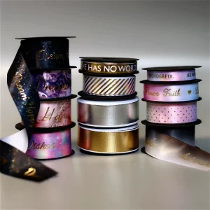 Eco-Friendly 100% Polyester Satin Celebrate It Ribbon for Gift Wrapping Single Face Foil Print Decoration