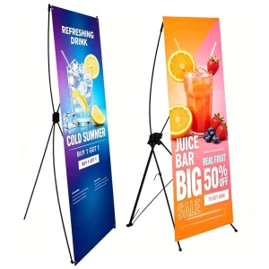 Eco Friendly Aluminum Single Sided Adjustable Freestanding Tripod X Banner Display Stand Weatherproof Retractable
