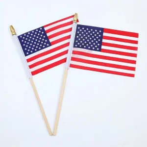 Eco Friendly Durable Portable Polyester Mini Handheld Flags with Wooden Flagpole for Custom US Flags and All Nations