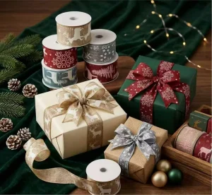 Eco-Friendly Polyester Christmas Ribbon for Gift Wrapping Holiday Decoration