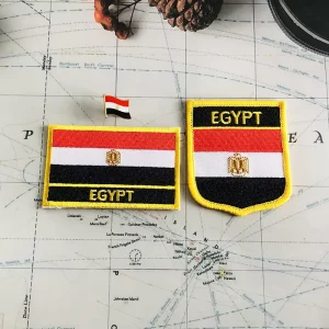 Egypt National Flag Square Shape Pin and Embroidery Patches Badge Shield One Set on the Cloth Armband Backpack Decoration