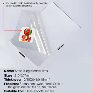 Electrostatic Clear PVC Film Static Cling Vinyl Sheet for Window Stickers UV Eco Solvent Printable Static Adhesive Film