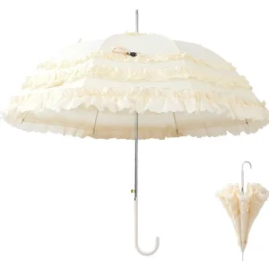 Elegant Lace Edge 23 Inch Stick Umbrella Wedding Decoration Photo Props Sunshade Parasol Fashion Practical Umbrella
