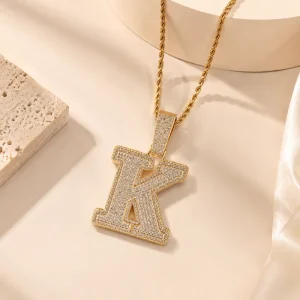 Elegant Letter Necklace K Crystal Inlay Pendant Chain Jewelry for Men Luxury Gift Idea Custom Jewelry