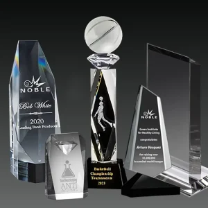 Elegant Sparkling Custom Made Engravable Crystal Trophy for Business Appreciation Galas