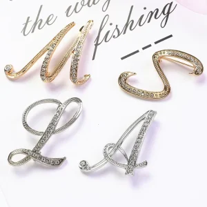 Elegant and Grand 26 English Letter Brooch Diamond Studded Alloy Stylish Chest Flower for Weddings