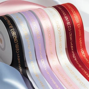 Embossed Logo Personalized Ribbon Gold 3D Foil Printed Satin Ribbons Roll Custom Grosgrain Ribbon With Logo