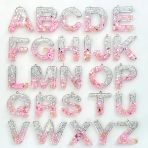 English Letter Resin Pendant Glitter Design Keychain Senior Bag Charm Resin Jewelry Resin Crafts for Decoration