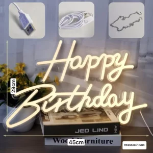 English Luminous Letters Acrylic Waterproof LED Neon Light 2700K Soft Warm White Indoor Happy Birthday Party Gathering Scene