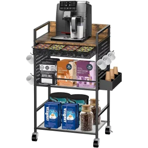 Environmental Friendly Coffee Mug Cup Holder Coffee Pod Capsule Mobile Trailer Cabinet Kitchen Coffee Bar Station Stand for Home