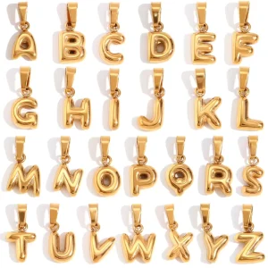 European American Fashion Classic Unisex Accessory Stainless Steel Plated 18K Gold Featuring Heart shaped Mini Bubble Letter