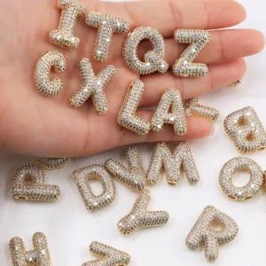 Exquisite 3D Bubble Letter Pendant 14K Gold Plated Initial with Zircon Diamond Religious Style Low Priced Jewelry Gift for Girls