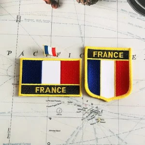 FRANCE National Flag Embroidery Patches Badge Shield and Square Shape Pin One Set on the Cloth Armband Backpack Decoration