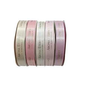Factory 1 Inches Double Sided Satin Ribbon with Custom 3d Embossing Hot Stamp Fancy Logo