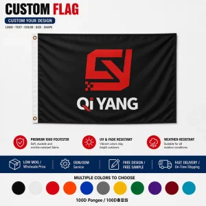 Factory 100D Polyester Custom Flags Banners in Black Blue Best Quality Digital Printing Aluminum Flagpole