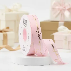 Factory 3D with Logo Satin Branded Ribbon Foil Gold Printed Custom Satin Ribbon
