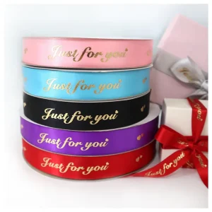 Factory Custom 3D Logo Gold Silver Foil Printed Grosgrain Silk Satin Ribbons for Gift Wrap