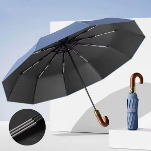 Factory Custom Advertising Parasol 3 Fold Premium Quality European Design Metal Frame Black Coated Pongee Fabric Umbrella