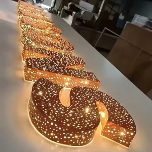 Factory Custom CE&RoHS Certified Starlight Gold Sign Letters Perforated Led Letters Business Sign Metal Electronic Signs