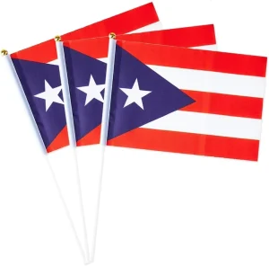 Factory Custom Design Mini Hand Held Flags for All Countries with Small Stick Puerto Rico Flag Puerto Rico Hand Waving Flag