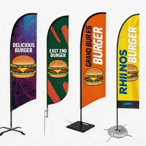 Factory Custom Logo Feather Flag Outdoor Advertising Beach Flag Double Sided Print Polyester Flying Banner and Pole Base