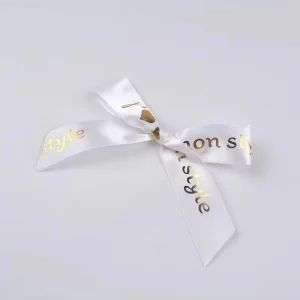 Factory Custom Logo Personalized Gold Foil Printed 25Mm 100% Polyester Satin Fabric Eco Friendly Luxury Ribbon Roll 100Yards