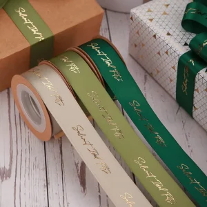 Factory Custom Logo Satin Ribbon Rose Gold Foil Printed Ribbon for Gift Wrapping