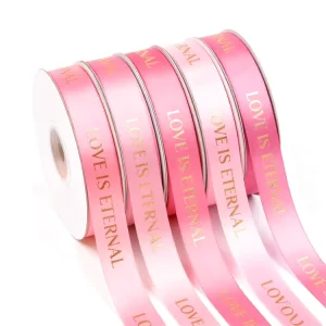 Factory Custom Low Price Satin Ribbon Personalized Brand Logo Printing Hot Stamping Foil Custom Color Size Gift