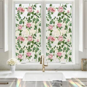 Factory Custom Self-Adhesive Static Cling Glass Window Film Removable PVC Vinyl Stickers Frosted Film Flower Decals Waterproof