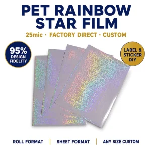 Factory Direct Cold Laminating Film PET 25mic Holographic 3D Rainbow Star For Label Converter Printer Sticker DIY