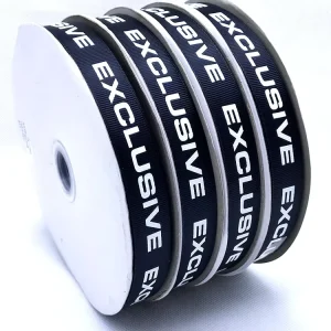 Factory Direct Custom Eco-friendly 100% Polyester Satin Ribbon 2.5cm Black Silver Foil Printed Double-Sided Logo Garment