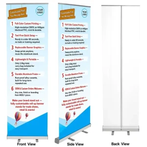 Factory Direct Full Aluminum Roll up Banner Stand 85x200cm Retractable Advertising Display with Carry Bag