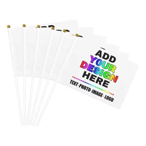 Factory Made Custom Mini Waving Flag Personalized Logo Digital Printing Handheld Promotional Flags with Plastic Wooden Stick