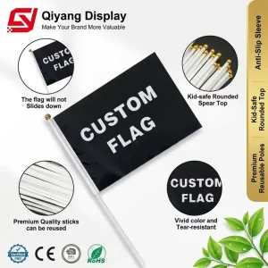 Factory Mini Flags 100D Polyester Digital Printing for Event Any Design Any Logo Custom Black Hand Held Flags