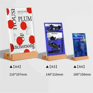 Factory New A4A5A6 Acrylic Eco Friendly Portable Stand Style Clear Blank Tabletop Sign Stand Wooden Base Menu Holder Display