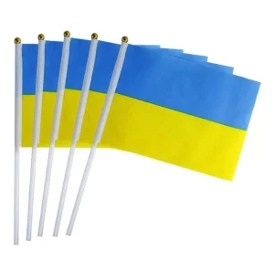Factory Price Hand Wave Small Ukrainian Flags on Sticks Ukraine Handheld Flags for Parade Ukaine Related Festivals
