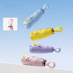 Factory Ready to Ship Custom 5-Fold 6-Rib Ring Handle UV Protection Portable Mini Pocket Umbrella for Women Sun Rain Gift