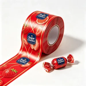 Factory Small MOQ 50Kgs Custom Print Food Package PET Plastic Twisted Film Roll for Chocolate Candy Wrapper