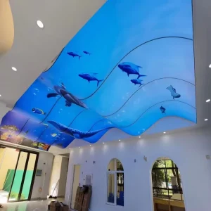 Factory Supply Full color Customized Colors Patterns Wave shaped Ocean UV Printed Stretch Ceiling Pvc Film For Swimming Pool