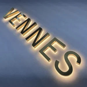 Factory Supply Outdoor Gold Brushed Stainless Steel Backlit Signage 3D Shop Name Sign