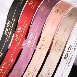 Factory Supply of 2.5CM Polyester Ribbon with English Letters for Flower Packaging Floral Art and Gift Packaging