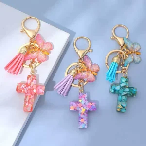 Factory Tassel Butterfly Stone Cross Keychain Bags Pendants Keychains Men’s and Women’s Backpack Pendants