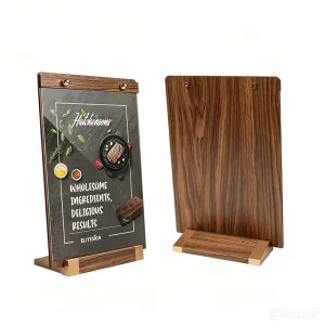 Factory Wooden Restaurant Menu Holder Tabletop Sign Stand Custom Logo Desktop Menu Board for Hotel Cafe Bar
