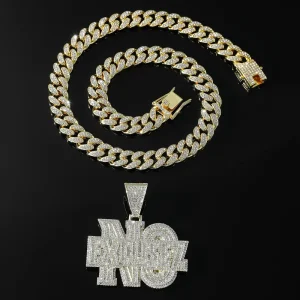 Fashion Letter 3D Iced Double Layer NO Bold Pendant Necklace Full CZ Diamond 14K Gold Plated Zinc Alloy Cuban Link Chain Hip Hop
