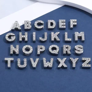Fashion Silver Plated Crystal Letter Charms A Z Rhinestone Alphabet Pendants for DIY Jewelry Making