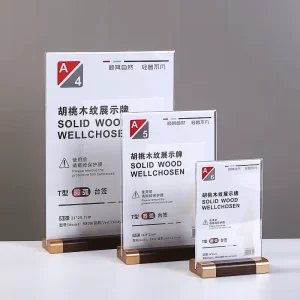 Fast Delivery Acrylic Sign Holder A4 A5 A6 T Shape Horizontal Vertical Menu Display Stand with Wooden Base for Restaurant Hotel